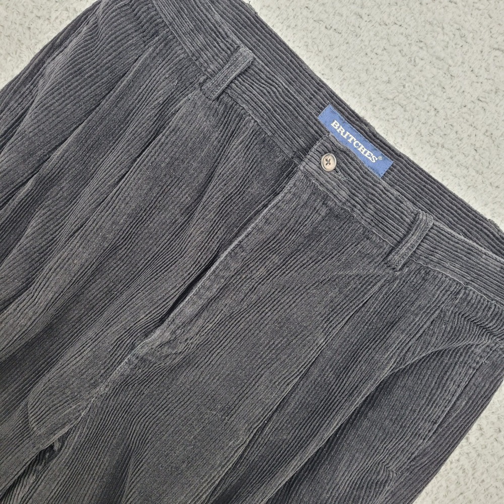 Britches Mens Pleated Corduroy Pants 36x32 Black 100% Cotton Casual‎ Trousers